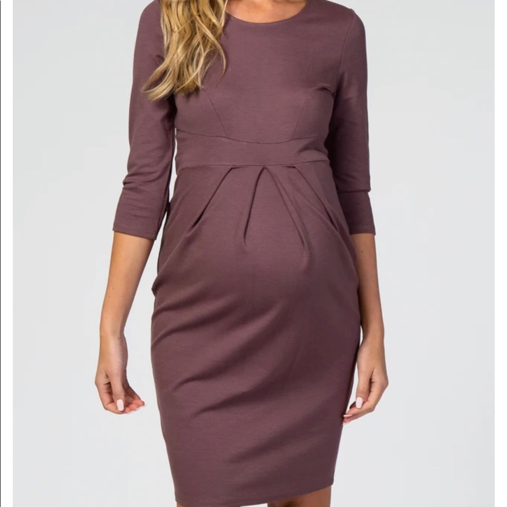 Purple 3/4 Sleeves Front Pleated Maternity Dress - NWT